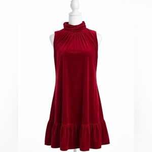 Calvin Klein Red Velvet Dress Size 6 Mock Neck Ruffle Hem Holiday Party